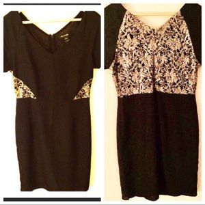 Miss Me Sequin Back Dress MM Couture Gold Black Short Sleeve Mini Small